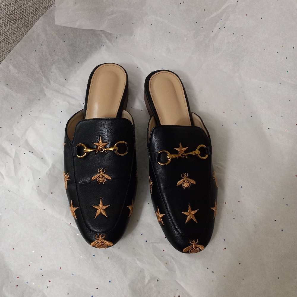 Black Embroidered Women's Loafers